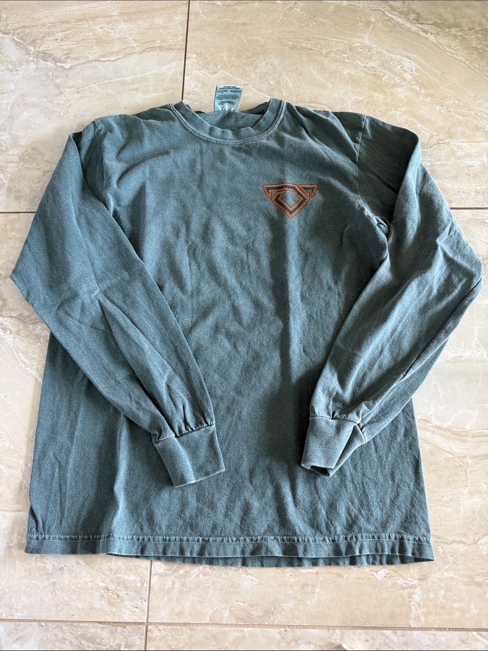 Comfort Colors Long Sleeve Crewneck Shirt in Forest Green with Orange Logo